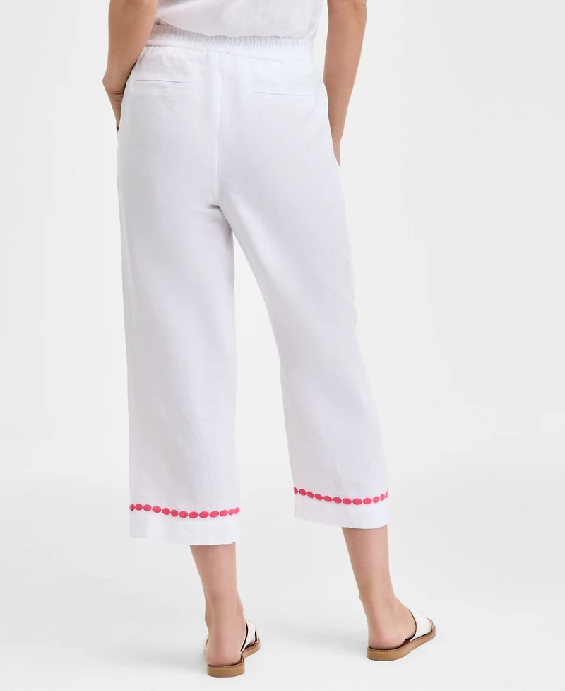 Charter Club Women's Linen Embroidered Cropped Pants, Exclusively at Macy's