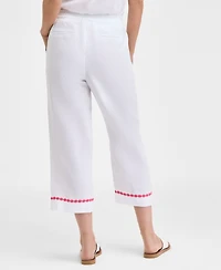 Charter Club Women's Linen Embroidered Cropped Pants, Exclusively at Macy's