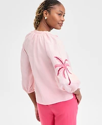 Charter Club Women's Embroidered 100% Linen Top, Exclusively at Macy's