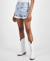 Indigo Rein Juniors' Cherry Embroidered Denim Shorts