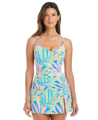 Bleu By Rod Beattie Womens On The Bright Side Printed Underwire Tankini Top High Waist Swim Skirt