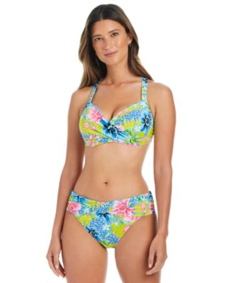 Bleu By Rod Beattie Womens Lets Get Away Printed Underwire Bikini Top Sarong Hipster Bikini Bottoms