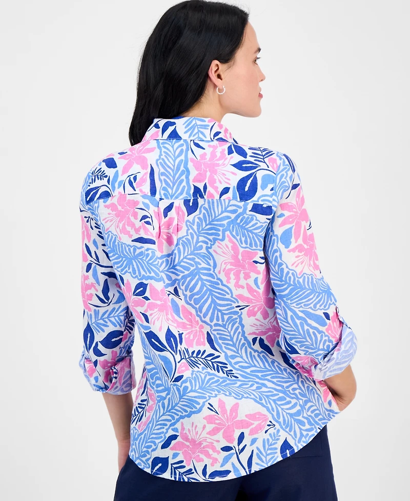 Charter Club Petite Bhavana Multi Floral Print Linen Shirt, Exclusively at Macy's