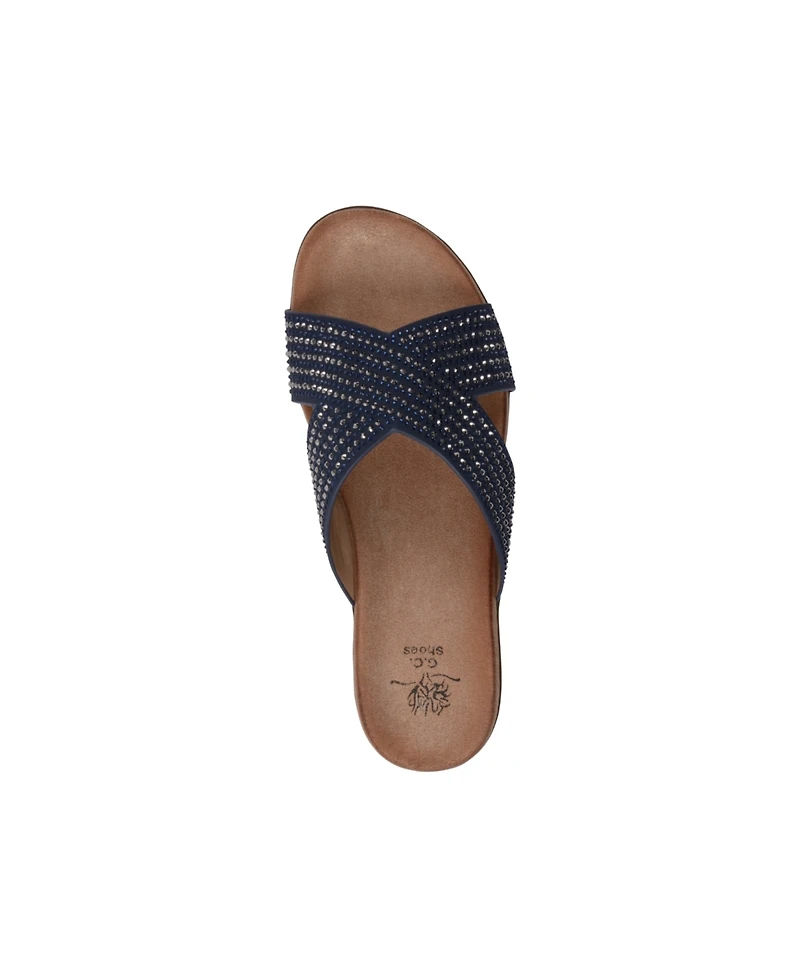 Gc Shoes Women's Sharlene Embellished Cross-Strap Flat Sandals