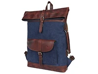 Vintage Canvas Roll Top Backpack with Leather Trim, Laptop Compartment, Adjustable Straps & Front Pocket – Stylish and Durable Travel, School o