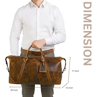 Aaron Leather Goods Genuine Full-Grain Leather Duffel Bag for Men and Women, Handmade Travel Weekender with Adjustable Shoulder Strap, Luggage Tag & I