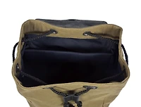 Aaron Leather Goods Waxed Canvas and Leather Flap Backpack with Buckle Closure, Drawstring Top, Laptop Sleeve, Rear Zipper Pocket, and Adjustable Stra