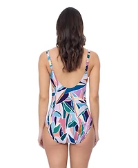 Profile by Gottex Women's Aura D Cup V Neck One Piece with Beaded Ladder Detail