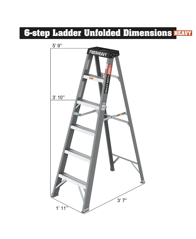 Fibreglass Step Ladder 6-Step 250lbs Gray