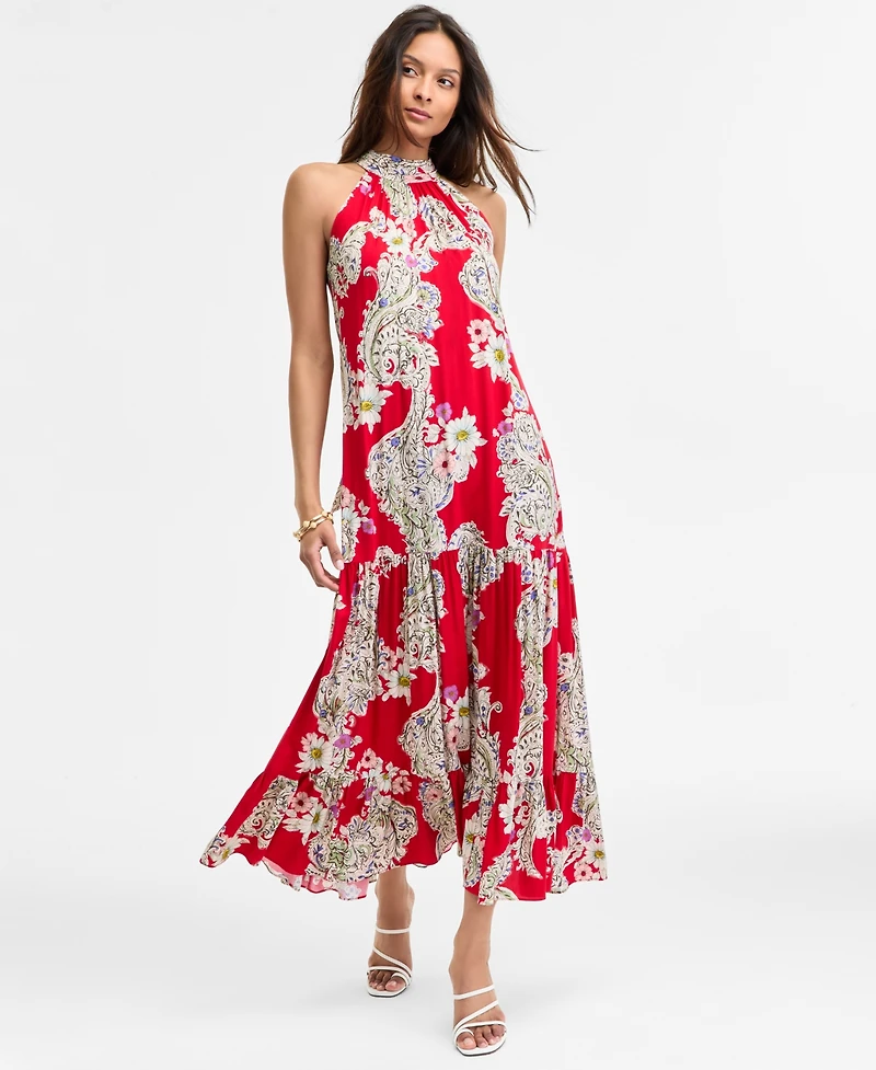 Msk Women's Paisley Floral-Print Tiered Maxi Dress