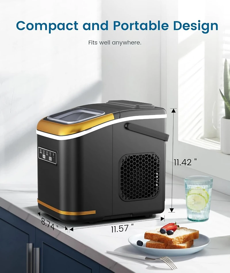 Cowsar 26.5lbs Countertop Ice Maker, 9 Cubes in 6 Mins, Self-Clean, 2 Sizes, Basket/Scoop