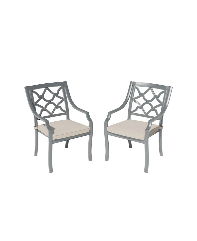 Mondawe Powder Coated Cast Aluminum Outdoor Dining Armchair with Cushion (Set of 2)