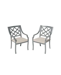 Mondawe Powder Coated Cast Aluminum Outdoor Dining Armchair with Cushion (Set of 2)
