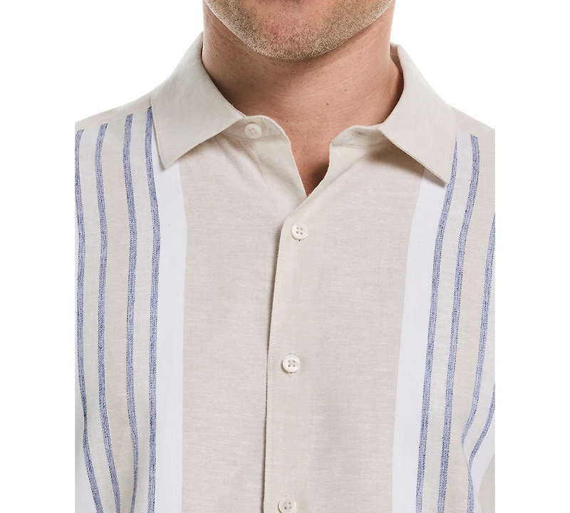Cubavera Men's Classic-Fit Engineered Stripe Panel Linen Blend Button-Down Shirt