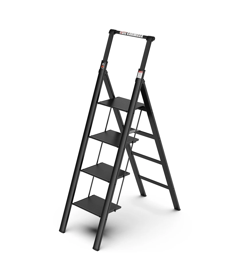 4 Step Ladder, Retractable Handgrip Folding Step Stool with Anti-Slip Wide Pedal, Aluminum Step Ladders 4 Steps, 300lbs Safety Household Ladder