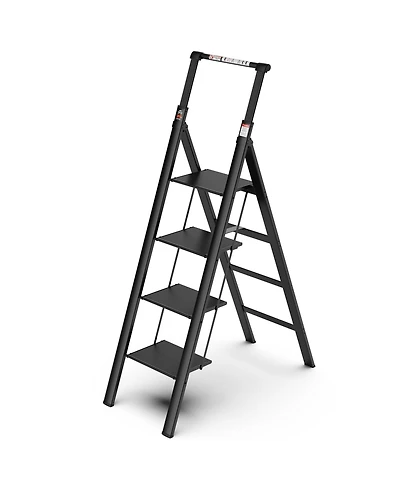 4 Step Ladder, Retractable Handgrip Folding Step Stool with Anti-Slip Wide Pedal, Aluminum Step Ladders 4 Steps, 300lbs Safety Household Ladder