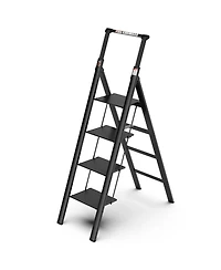 4 Step Ladder, Retractable Handgrip Folding Step Stool with Anti-Slip Wide Pedal, Aluminum Step Ladders 4 Steps, 300lbs Safety Household Ladder