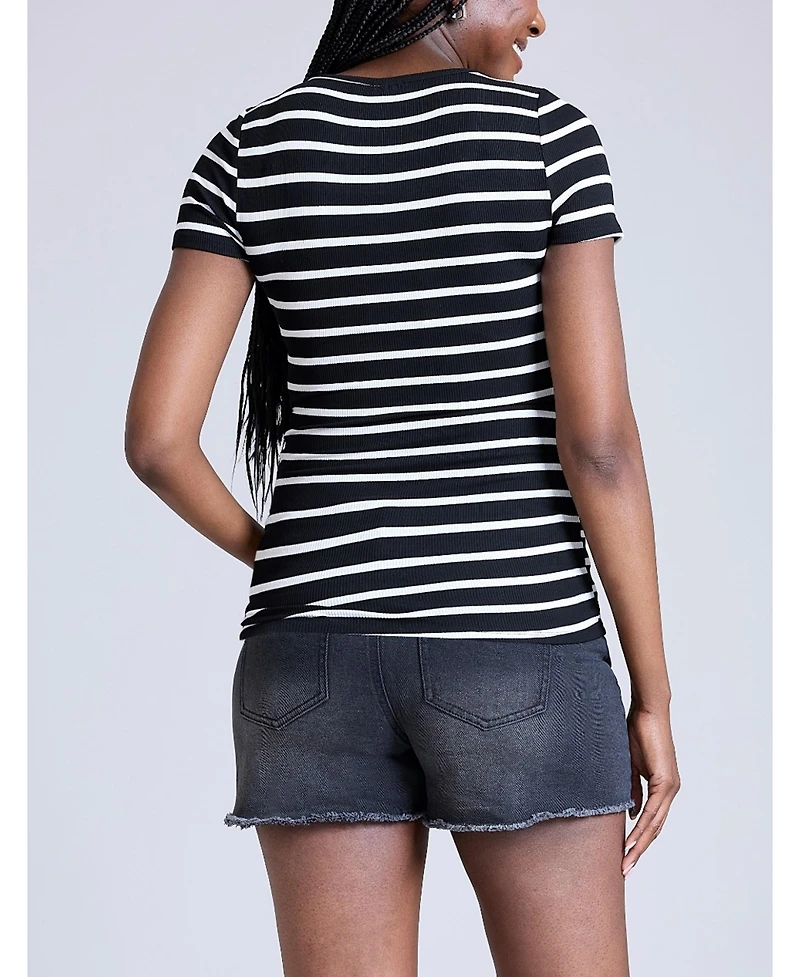Motherhood Maternity Square Neck Rib Knit Short Sleeve Top