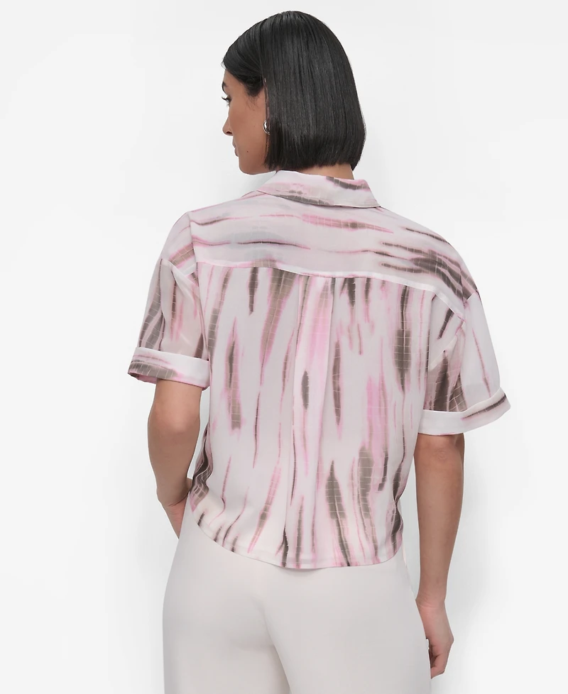 Dkny Women's Printed Chiffon Boxy-Fit Top