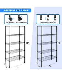 Heavy Duty 5-Tier Shelving Units Adjustable, Wire Shelf with 800 lbs Capacity (160 per Shelf), 24" D x 14" W x 59 "H, Black, 5 Levels,