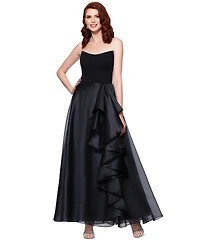 Betsy & Adam Petite Mixed-Material Strapless Ball Gown