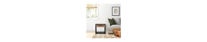 Mango Wood Side Table – Rattan Drawer & Open Shelf Storage