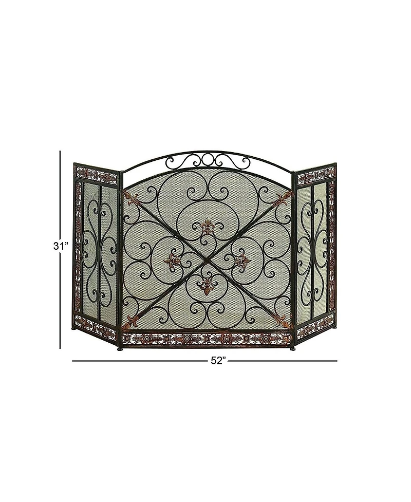 Traditional 3-Panel Fire Screen with Filigree Design for Elegant Fireplace Protection