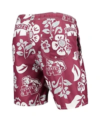 Wes & Willy Men's Maroon Mississippi State Bulldogs Floral Volley Logo Swim Trunks
