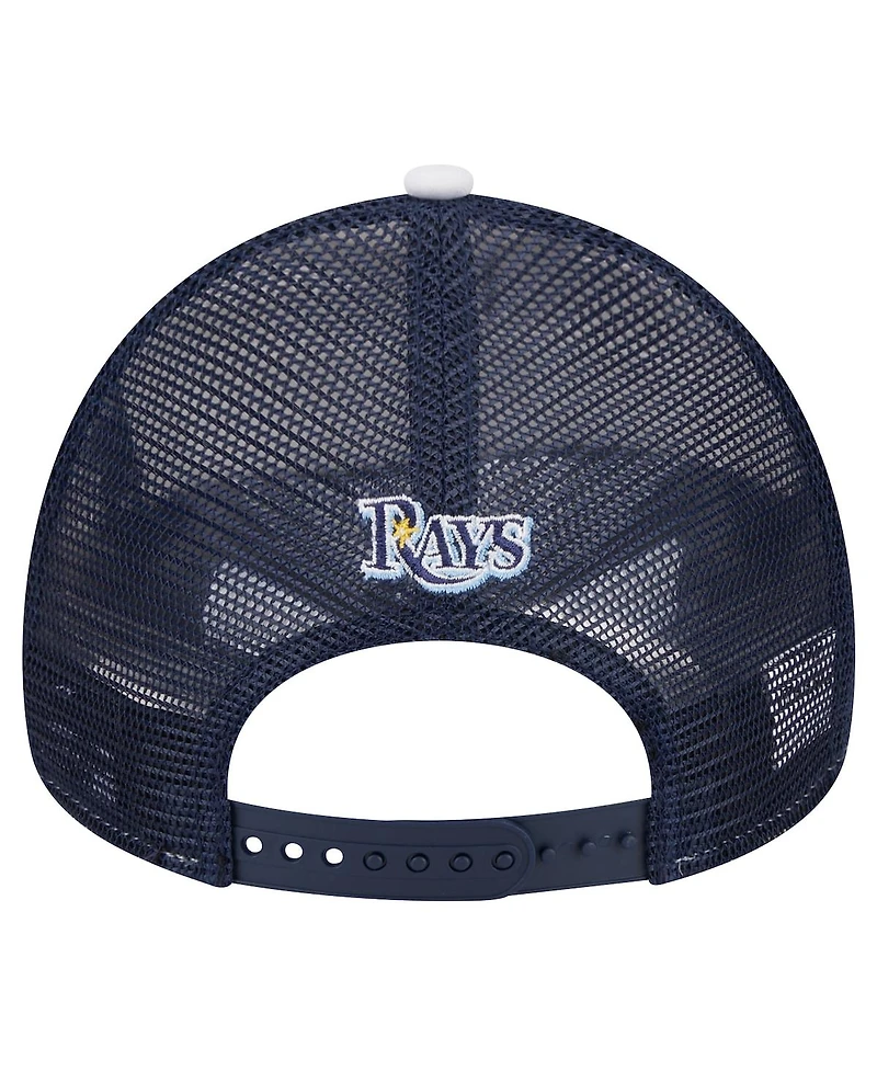 New Era Men's White/Navy Tampa Bay Rays Spring Training Circle Foam A-Frame 9Forty Trucker Adjustable Hat