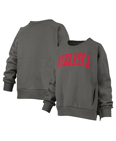 Pressbox Women's Charcoal Nebraska Huskers Pocketed Raglan Pullover Sweatshirt