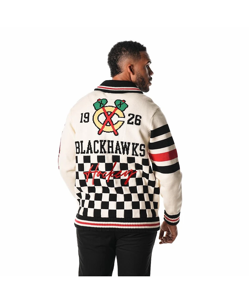 The Wild Collective Men's and Women's Cream Chicago Blackhawks Jacquard Full-Zip Sweater