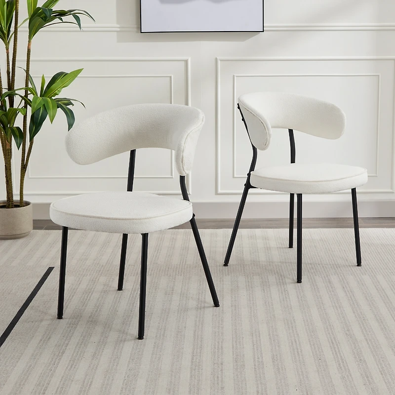 Dyhome Dining Chairs with Curved Backrest, Modern Fabric Upholstered Boucle Kitchen Dining Room Chairs Set of 2