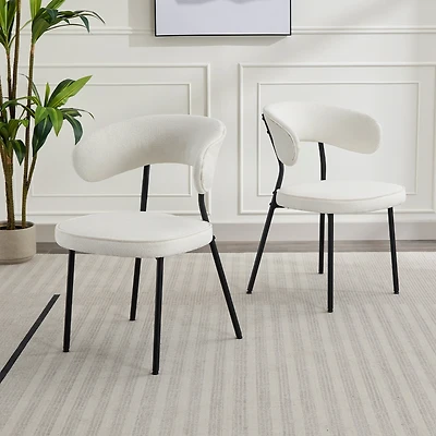 Dyhome Dining Chairs with Curved Backrest, Modern Fabric Upholstered Boucle Kitchen Dining Room Chairs Set of 2