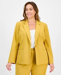 Le Suit Plus Crepe One-Button Straight-Leg Pantsuit
