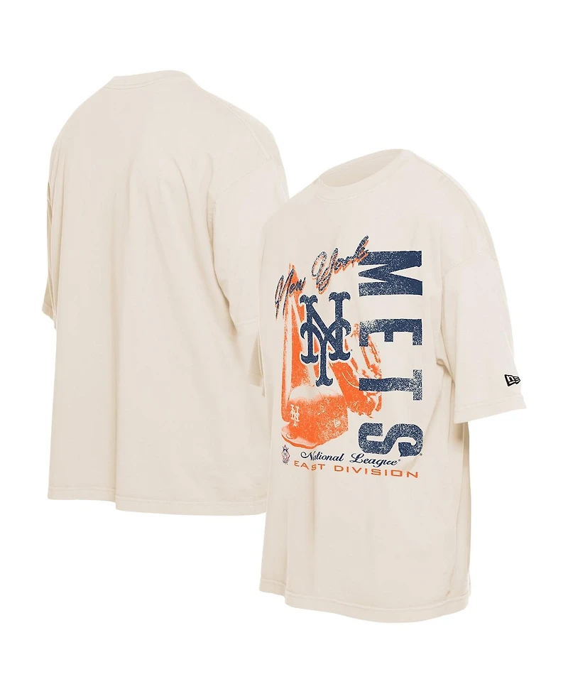 New Era Men's Cream New York Mets Cooperstown Collection Oversized Throwback Distressed T-Shirt
