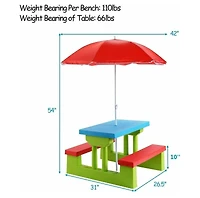 Kids Picnic Folding Table and Bench with Umbrella