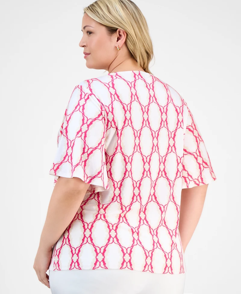 Jm Collection Plus Printed Flutter-Sleeve Top, Exclusively at Macy's