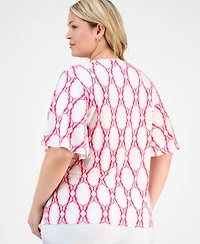 Jm Collection Plus Printed Flutter-Sleeve Top, Exclusively at Macy's