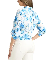 Bcx Juniors' Dobby Print Tie-Front 3/4-Sleeve Blouse