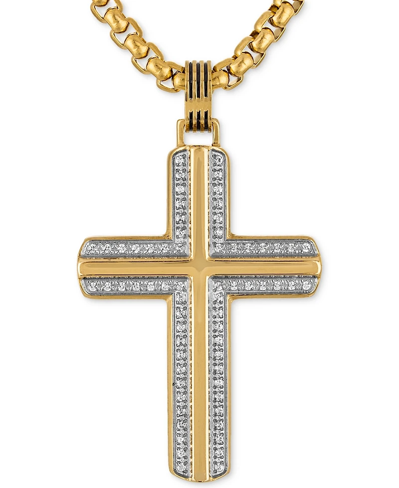 Esquire Men's Jewelry Diamond Cross 22" Pendant Necklace (1/3 ct. t.w.) in Gold-Tone Ion-Plated Stainless Steel