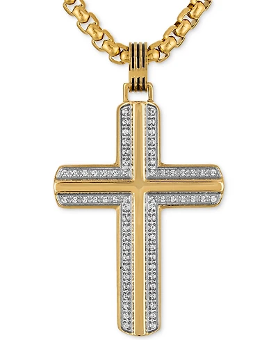 Esquire Men's Jewelry Diamond Cross 22" Pendant Necklace (1/3 ct. t.w.) in Gold-Tone Ion-Plated Stainless Steel