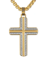 Esquire Men's Jewelry Diamond Cross 22" Pendant Necklace (1/3 ct. t.w.) in Gold-Tone Ion-Plated Stainless Steel