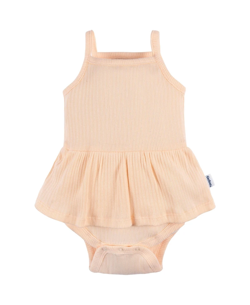 Gerber Baby Girls 3-Pack Sleeveless Skirted Onesies Bodysuits, Antique White, 3-6M