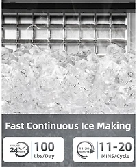 Cowsar Commercial Ice Maker Machine, 100 lbs/24H Under Counter Ice Machine with 2 Way Water Inlet, 33lbs Ice Storage, Stainless Steel Freestanding, Se