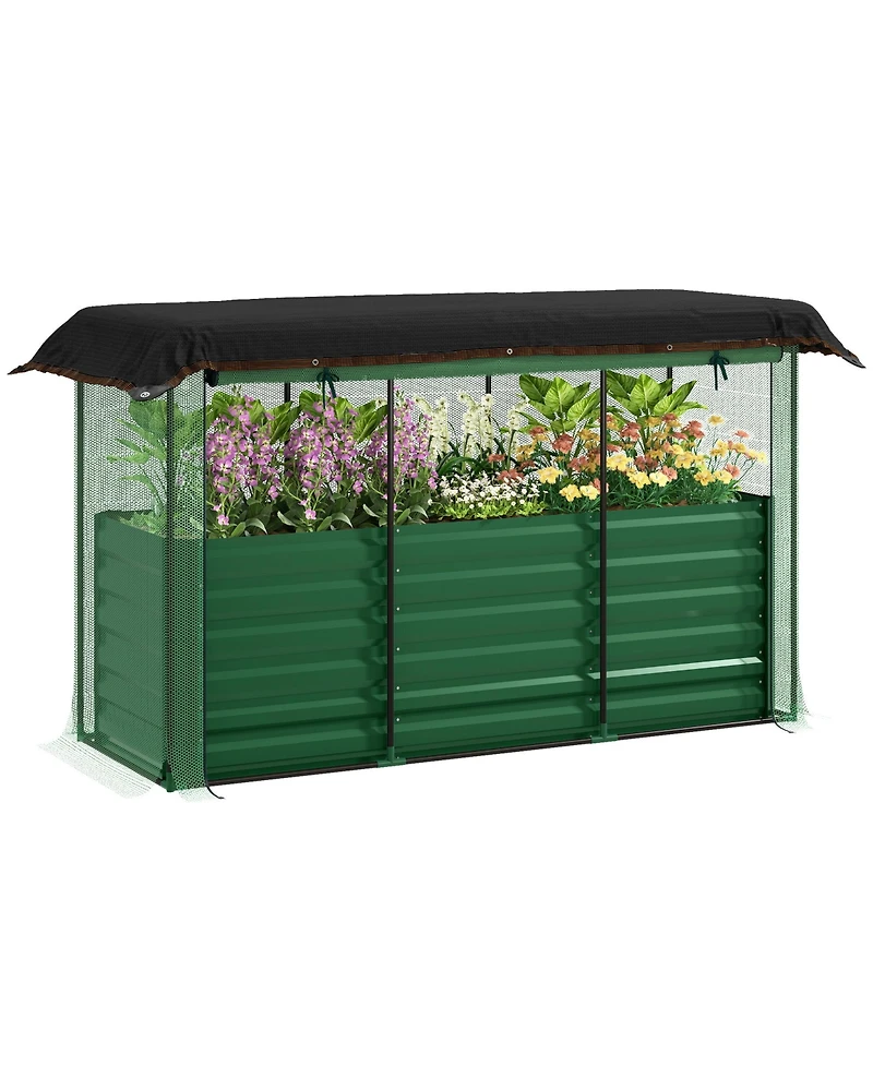 Outsunny Galvanized Raised Garden Bed with Crop Cage & Shade Cloth