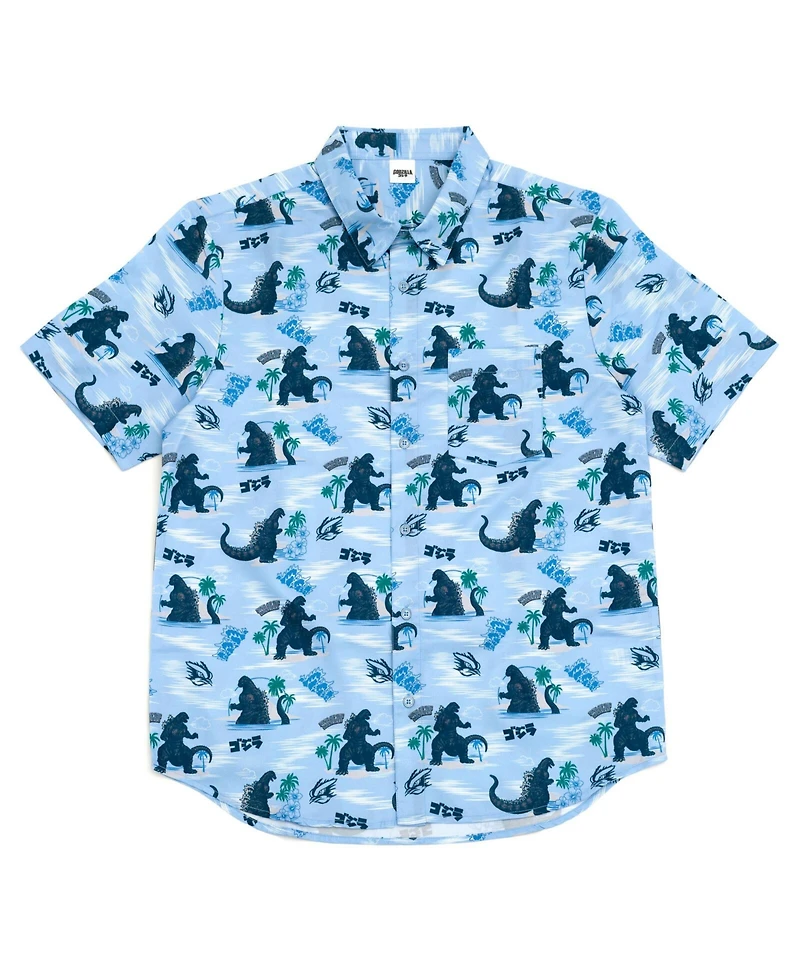 Godzilla Boys Matching Family Hawaiian Button Down Dress Shirt