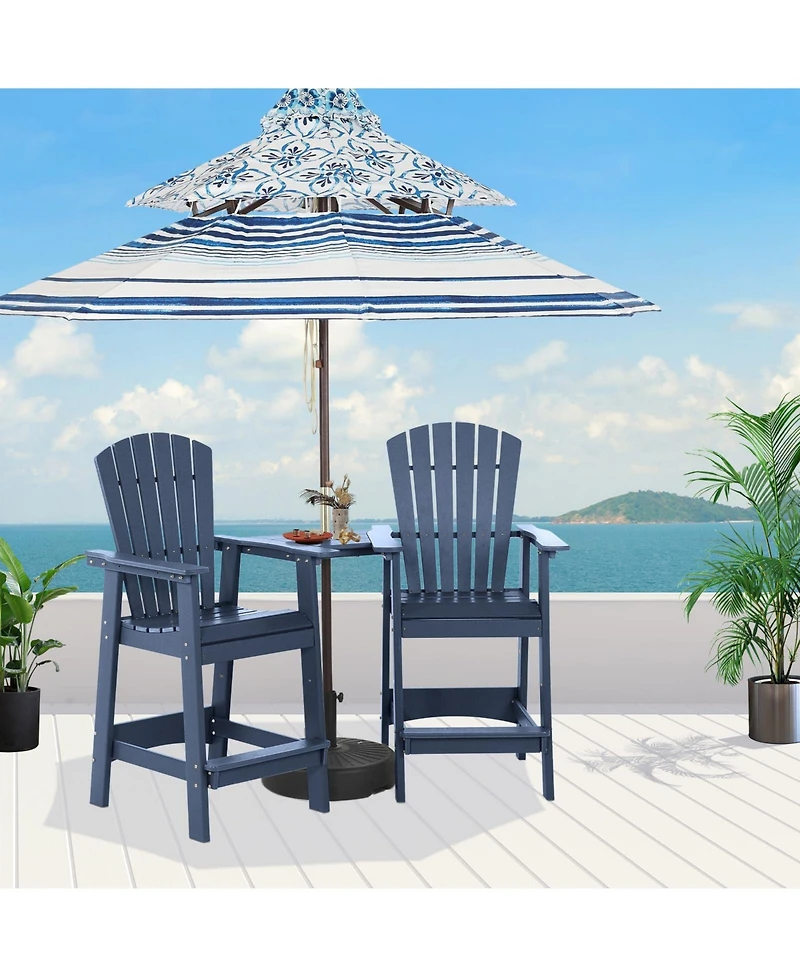 Aoodor Tall Adirondack Chair Hdpe Bar Stool with Connecting Tray for Lawn Backyard Garden, Set of 2