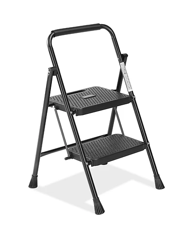 2 Non-slip step ladder, quick folding steel ladder Sturdy metal supported household tools for home/office work at altitude, portable step tools