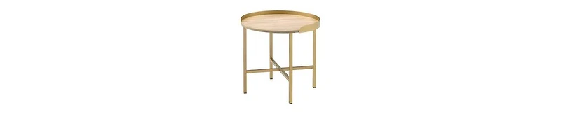 Round Wood End Table – Functional Tray Top with Metal Accent