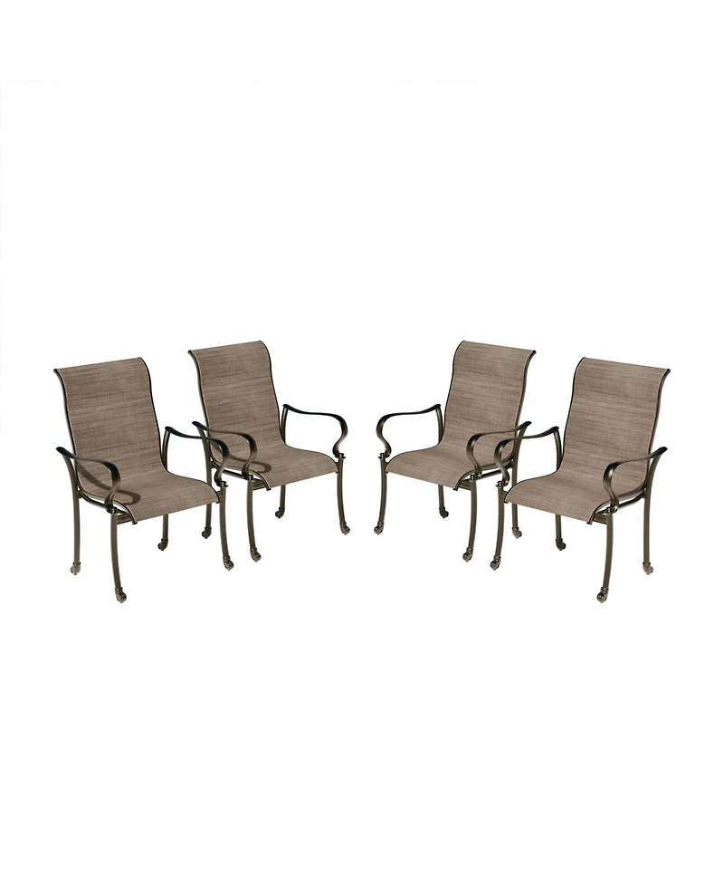Mondawe Outdoor Cast Aluminum Dining Chair with Textilene Seat and High Back (Set of 4)